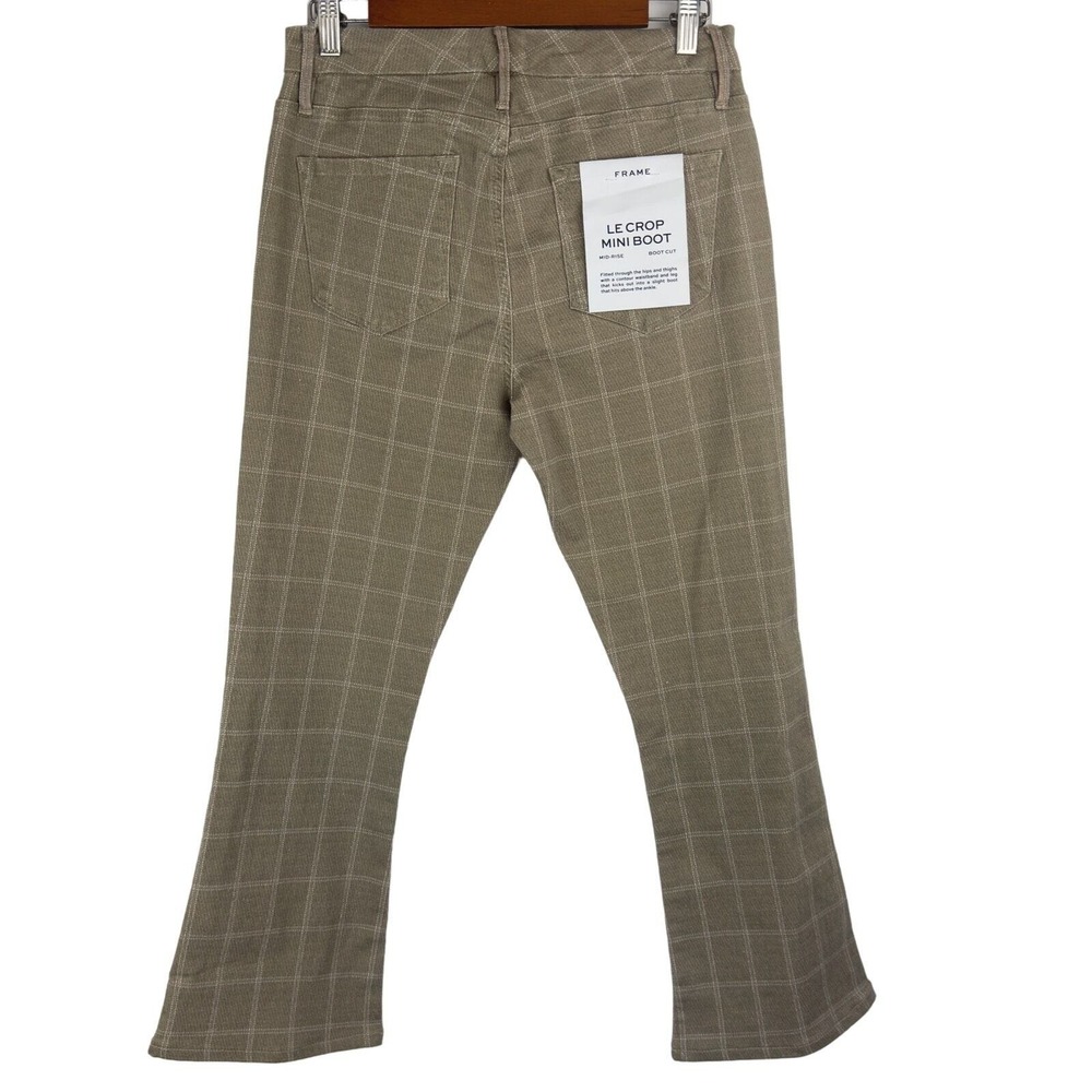 FRAME Le Crop Mini Boot Plaid Windowpane Cropped Pants Tan White Mid Rise 29 - Picture 6 of 16